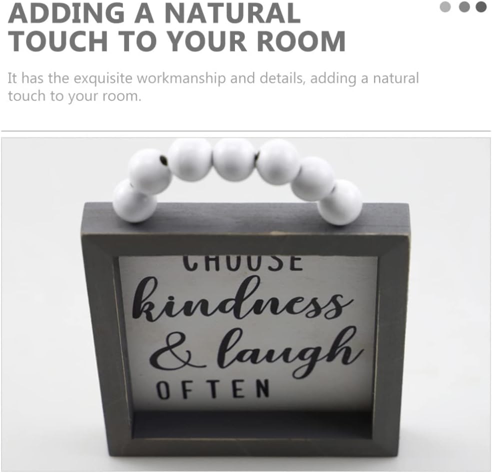 & Laugh Often Sign 4.5x5.7inch Wood Framed Wall Sign with Wood Bead String Hanger - Retro Farmhouse Tabletop Block for Thanksgiving Christmas