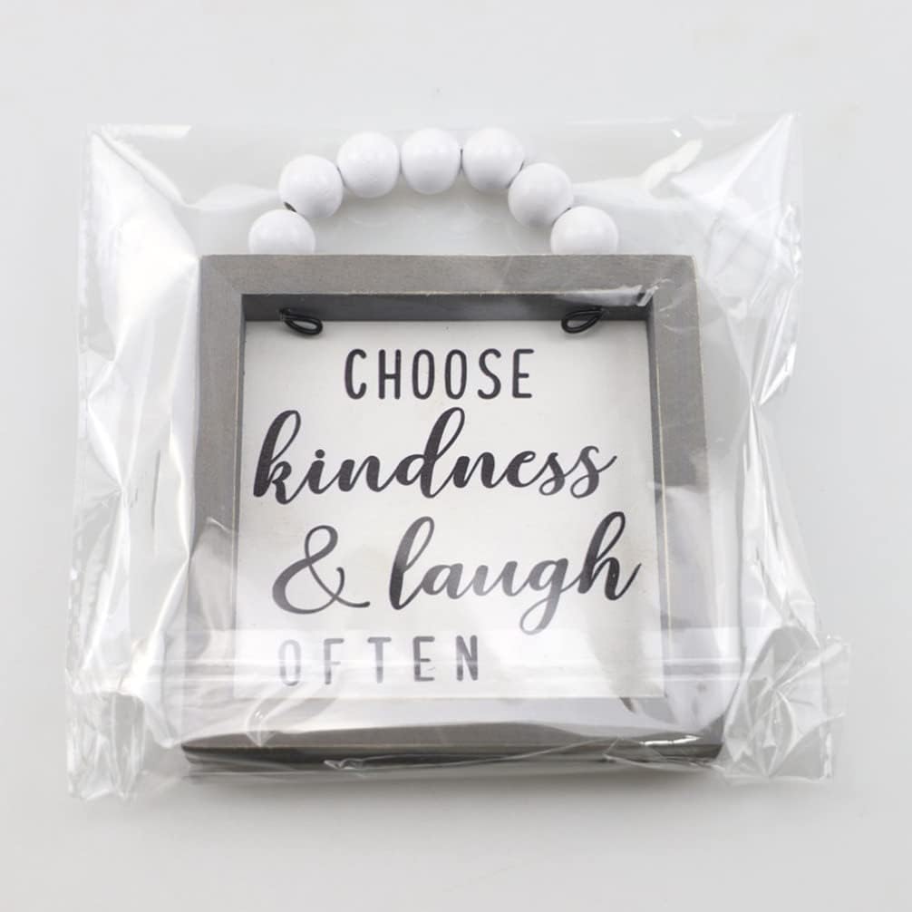& Laugh Often Sign 4.5x5.7inch Wood Framed Wall Sign with Wood Bead String Hanger - Retro Farmhouse Tabletop Block for Thanksgiving Christmas
