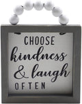 & Laugh Often Sign 4.5x5.7inch Wood Framed Wall Sign with Wood Bead String Hanger - Retro Farmhouse Tabletop Block for Thanksgiving Christmas
