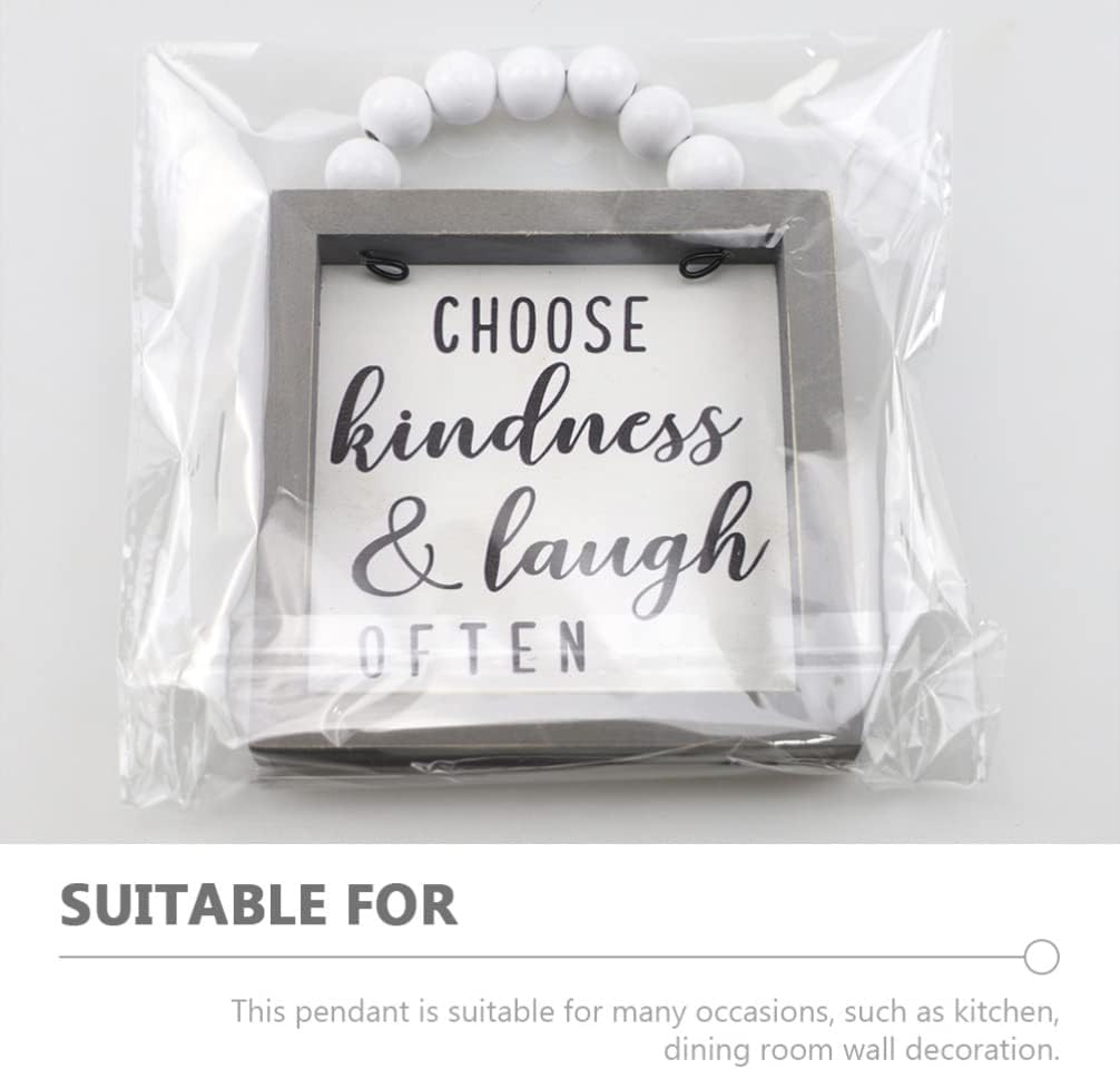 & Laugh Often Sign 4.5x5.7inch Wood Framed Wall Sign with Wood Bead String Hanger - Retro Farmhouse Tabletop Block for Thanksgiving Christmas