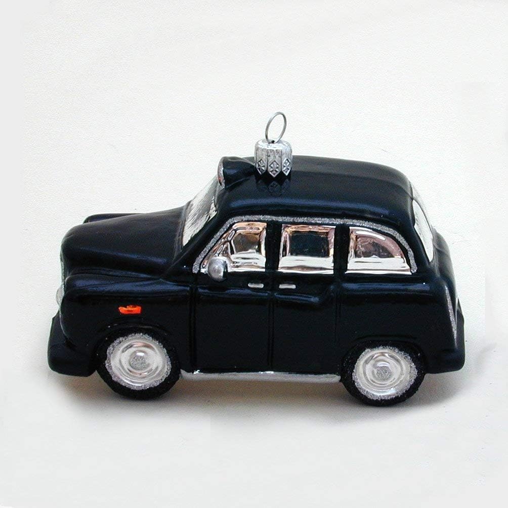 - Hackney Carriage - British Taxi - Glass Christmas Ornament - Hand Blown in Poland