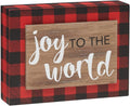 'Joy to the World' Red Plaid Block Sign - Small Wooden Checkered Christmas Sign