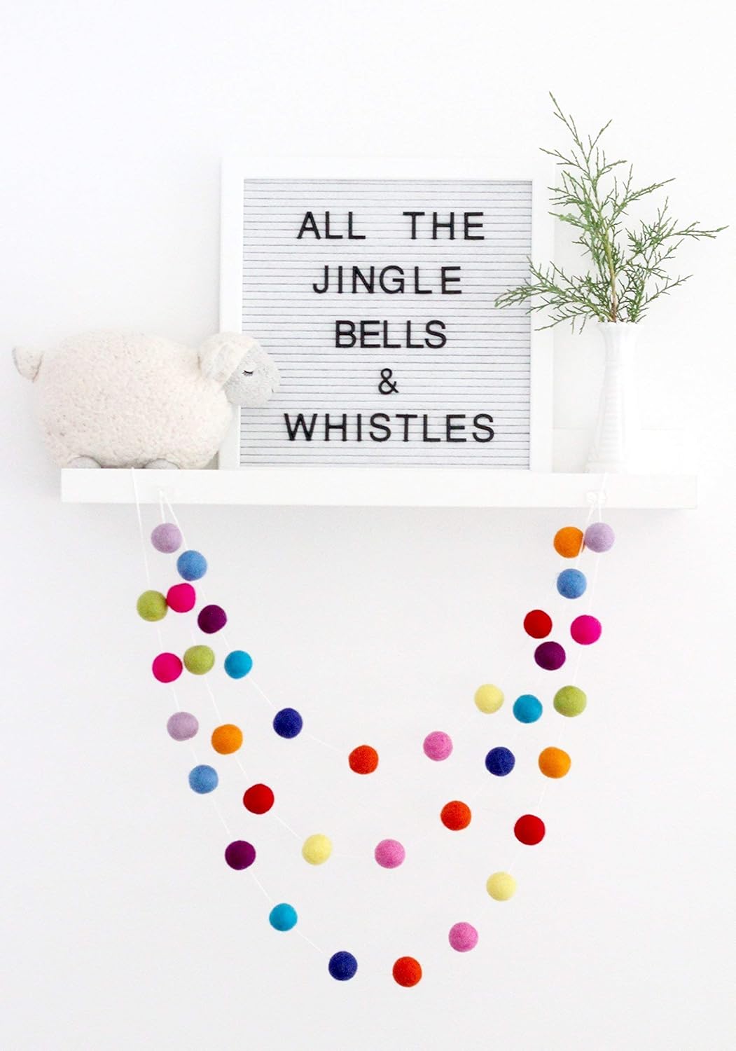 "All The Jingle Bells & Whistles" Christmas Felt Ball Garland by Sheep Farm Felt- Multicolored Christmas Tree trim. 2.5 cm balls.