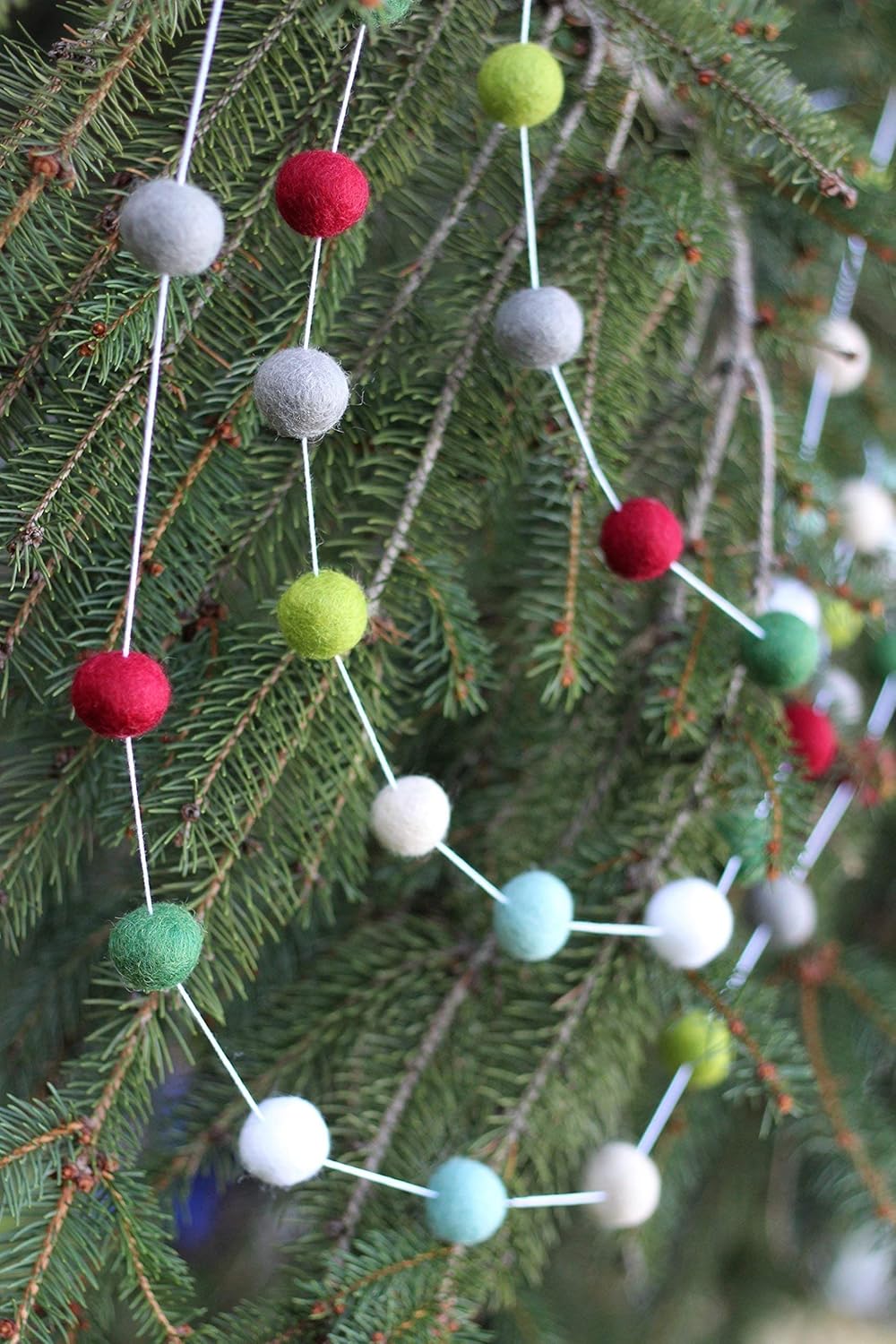 "I'll be Home for Christmas" Handmade Christmas Felt Ball Garland by Sheep Farm Felt- Red Green Mint Gray White Cream Christmas Tree trim. 2.5 cm balls.