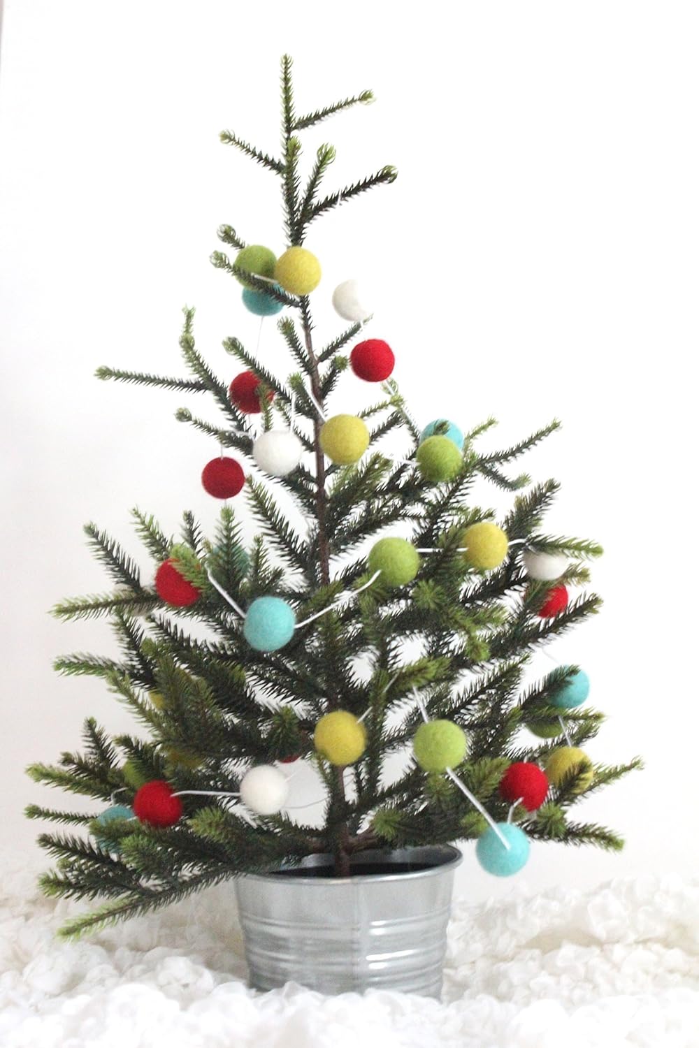 "Vintage Christmas" Handmade Wool Felt Ball Garland by Sheep Farm Felt- Red, Marigold, White, Green, Aqua Pom Pom Garland. 2.5 cm balls.