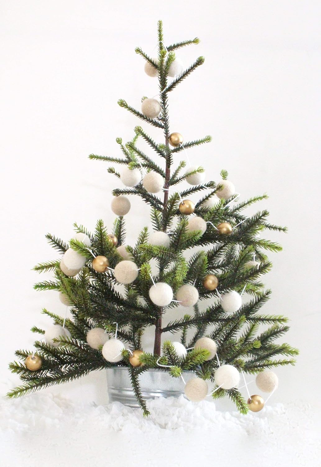 "Vanilla Gold" Handmade Felt Ball Christmas Garland by Sheep Farm Felt- Cream, Ivory, and Gold Wool and Wood Felt Ball Metallic garland- 2.5 cm felt balls