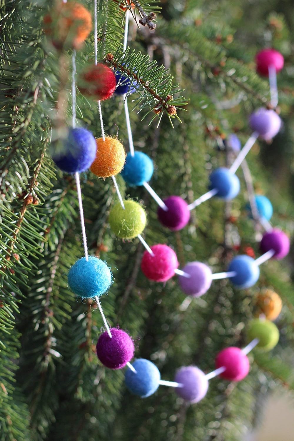 "All The Jingle Bells & Whistles" Christmas Felt Ball Garland by Sheep Farm Felt- Multicolored Christmas Tree trim. 2.5 cm balls.